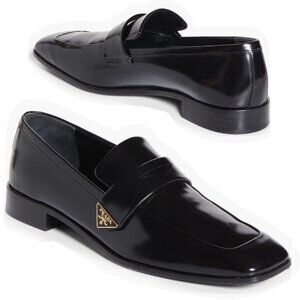 Prada Black Mocassini Logo Penny Leather Loafers Women Size 37